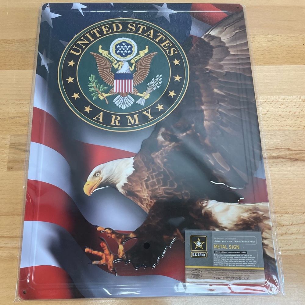US Army Bald Eagle Metal Sign. 12”x17”. United States Army. US Flag Background.